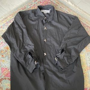Vintage bellows brut La Garage back shirt with airplane detail for buttons/cuffs